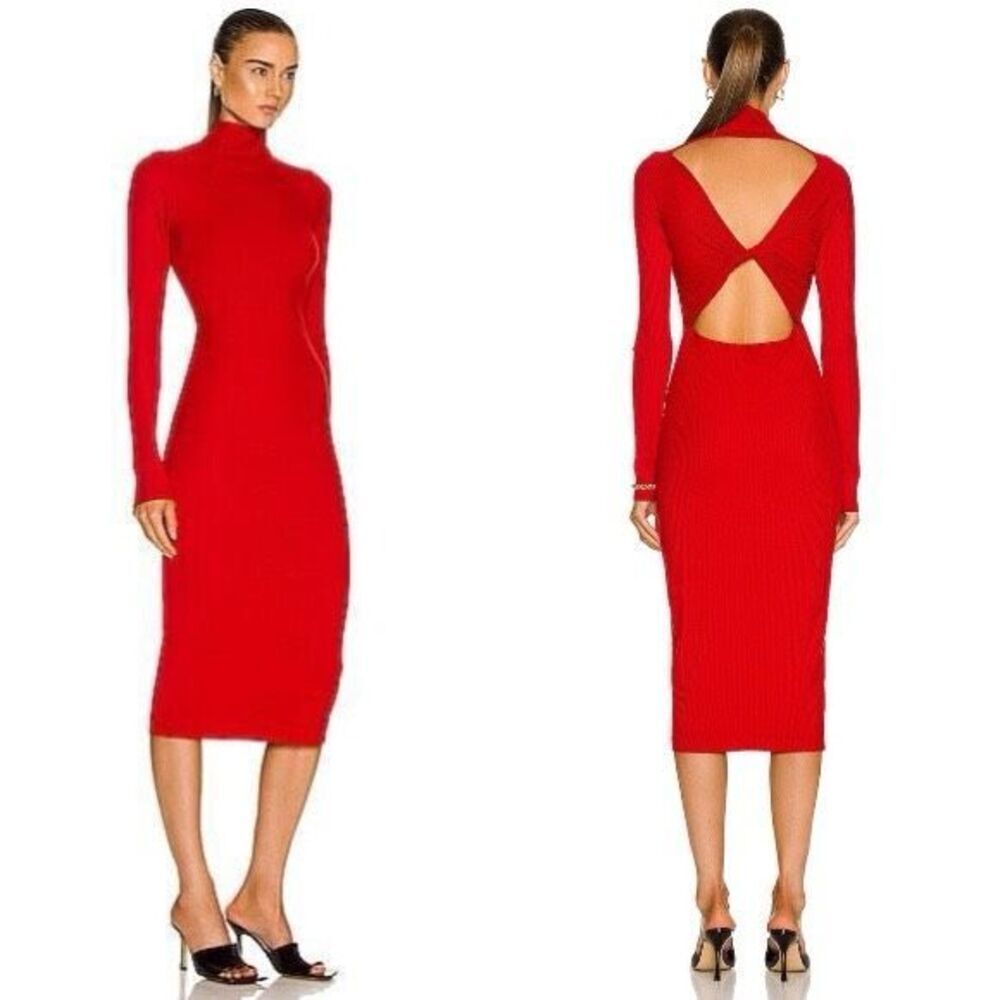 Enza Costa Rib Twist Back Long Sleeve Midi Dress  Red
